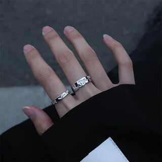 Bangboshi dark style ring for men and women, open single ring, niche index finger ring, cool style, high-end sense, student tail ring, korean style thick and thin ring, 2 pieces
