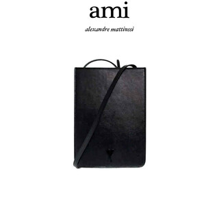 Ami paris light luxury women's ami signature shoulder strap card holder wallet black one size