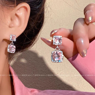 Feiyu s925 silver needle silver-plated ultra-glitter pink diamond earrings geometric diamond stud earrings light luxury fairy style earrings pd031 silver silver-plated needle style
