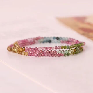 Luo fanxin decorated with tourmaline beads, multi-circle three-circle bracelet for women, simple and versatile, elegant, whitening gift for girlfriend on valentine's day, simple and versatile three-circle tourmaline bracelet