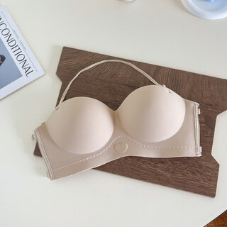 Njskakw seamless cross hanging neck beautiful back bra push up small breast showcase non-slip invisible bra bandeau wrap bra one piece light skin l 36/80abc