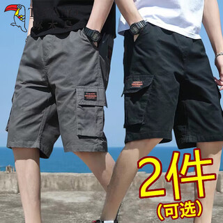 Woodpecker cargo shorts men's summer pure cotton men's outer wear loose pocket five-point medium pants casual sports large pants g19 black single pack 2xl (140-155jin jin equals 0.5 kg)