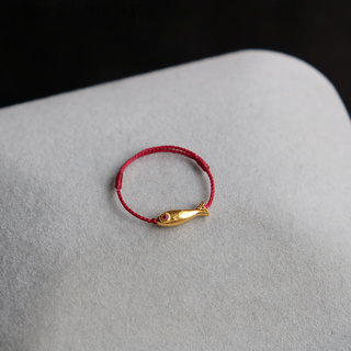 Graycewody old phoenix gold braided rope ring extremely small gold fish ring niche fashion personality versatile ring red same style