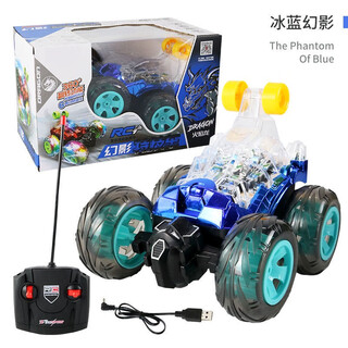 Rsrddy remote control dump truck stunt roll off-road vehicle charging remote control car children boys racing car 18cm blue light + 6 music small gift box packaging