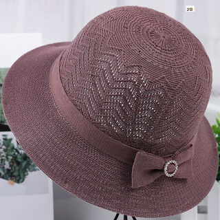 Pisces rabbit old lady hat middle-aged and elderly summer mom sun shade fisherman hat thin section elderly grandma sun protection sun hat button bow straw hat - leather purple one size - 58