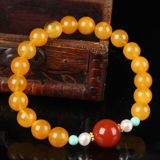 Zhenghe jewelry beeswax chicken fat yellow round bead bracelet diy diameter about 8mm weight 8.52 grams