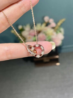 Huaiyin 18k rose gold double ring necklace for women platinum ring cake with diamonds pendant small cake clavicle chain au750 jewelry double ring with diamonds