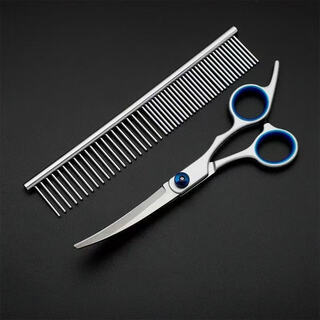 Pet scissors and grooming tool set, trimming and shearing, dog hair grooming tools, teddy shearing and hairdressing tool, hj upturned + comb