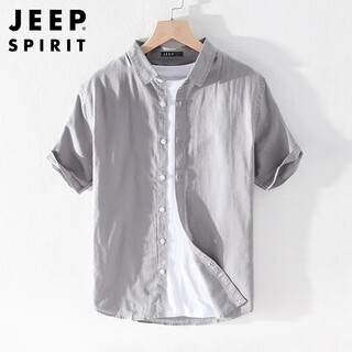 Jeep spirit jeep short-sleeved shirt men's linen shirt three-quarter sleeve men's business casual jacket gray 2xl