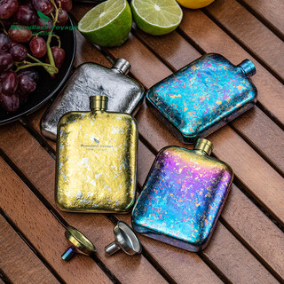 Biwei pure titanium wine bottle 170ml outdoor wine set retro portable mini liquor foreign wine portable wine bottle ice flower color ti3263d 170ml blue titanium funnel