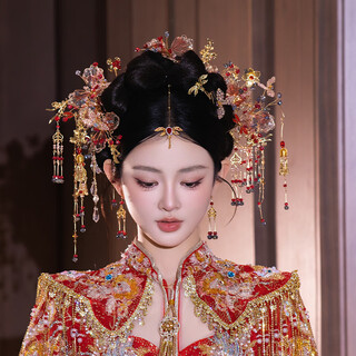 Fujiu chinese wedding handmade liquid flower light color phoenix hairpin ancient costume hair accessories retro hanfu bride traditional headwear set hair accessories set g0190