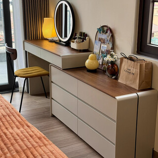 Derucci home mousse dressing table and drawer cabinet integrated bedroom simple modern small apartment 2024 new small apartment same style dressing table + 1.3 meters six drawer cabinet ash wood grain 120x40x77cm