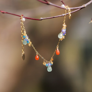 Paopu chunshui chunchiman original design fresh strawberry crystal tanzanite 14k gold-injected handmade bracelet, one size fits all, wrist circumference 14-16 cm