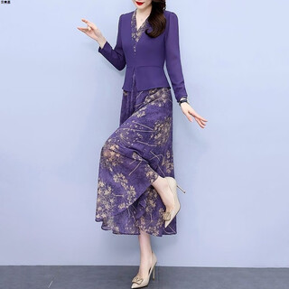 New chinese style fake two-piece dress splicing 2025 new slim temperament age-reducing skirt mother's dress women's violet + dress 3xl recommended 115-130jin jin equals 0.5 kg