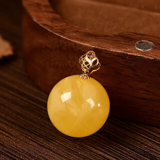 Dl 1998 fat donglai quality beeswax pendant russian natural l demon flower bead 18k gold inlaid chicken fat yellow single bead pendant 18k gold inlaid beeswax pendant 13mm
