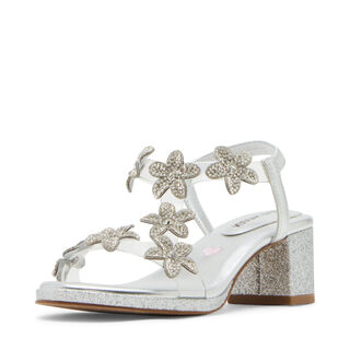 Steve madden girls' smart heel sandals, silver silver 5 big kid