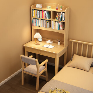 Meiyixuan solid wood desk and bookshelf integrated home simple computer desk bedroom children's study table small apartment bedside writing table solid wood color # single desk with bookshelf 70cm*60cm*180cm
