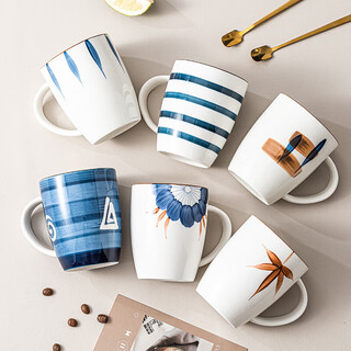 Ruolin ceramic cup home living room creative mug milk breakfast cup office drinking cup tea cup 6 sets qingyao 6 cups 6 patterns
