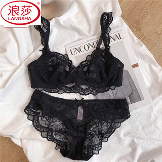 Langsha sommer ultradünne unterwäsche für damen, weiche spitze, große brüste, kleine obere unterstützung, bequemes und atmungsaktives bh-set in großen größen, schwarzes set 3xl 42/95bc