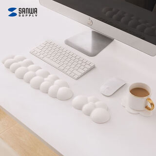 山业 云朵键盘腕托 女生鼠标手枕三件套 附杯垫 防滑底 可水洗 记忆棉 PU皮 珍珠白