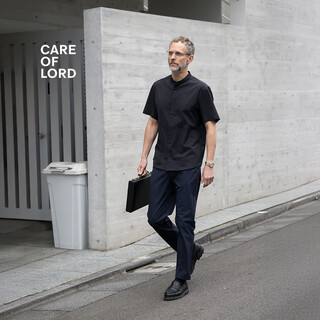 Care of lord artist summer men's cotton linen casual henley collar short sleeve shirt 396501 textured black l