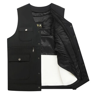 惜暖羊毛马甲男中老年人皮毛一体秋冬保暖背心羊皮马夹加厚爸爸棉坎肩 黑色多兜（升级版有衬款） 2XL 推荐125-145斤