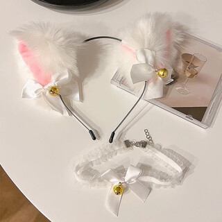 Smvp cat ear headwear cat ear hairband hairpin bell cat ear headwear hairpin hairband cat girl cat headwear white set headband + necklace