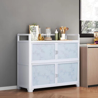 Kitchen cabinet simple sideboard wine cabinet aluminum alloy storage cabinet multi-functional storage cabinet home cupboard storage rack cream white two-layer length 50*width 33*height 65