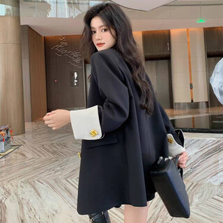 Baogeyan 2024 spring and autumn black suit jacket new high-end loose korean style commuting casual suit top black one size 90-135jin jin is equal to 0.5 kg