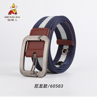 Scarecrow pin buckle canvas belt for young men and women, versatile casual woven belt for students, new cloth jeans belt 60583, blue and white, nylon style 125cm