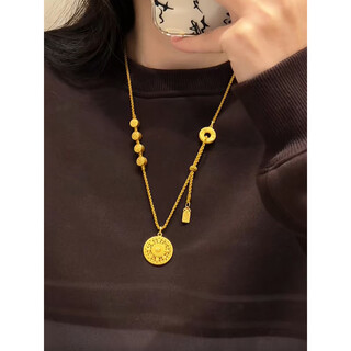 Mr. ouyang and wei xue's same gold color peace and joy filigree eight-treasure compass necklace retro peace buckle braided rope sweater chain compass braided rope necklace