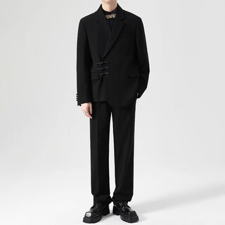 Goku new chinese style plate button suit suit for men chinese style engagement wedding groom chinese tunic dress tang suit suit men black suit + shirt + pants 5xl recommended weight 190-200jin jin equals 0.5 kg