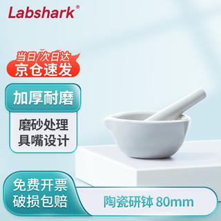 Labshark ceramic mortar grinder chemical laboratory mashing bowl mortar grinder with grinding rod ceramic 80mm set