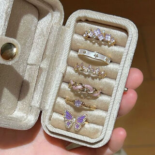 Van ocean annora ring ins high-looking niche fairy 2024 new hot style female student party unique korean light fantasy purple set ring - does not include jewelry box