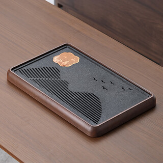 Shangyanfang tea tray with drainage and water storage imitation black gold stone kung fu tea set high-end home office simple dry tea set tea tray