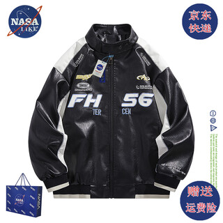 Nasalike official american stand collar leather jacket men's autumn and winter plush warm leather jacket high street handsome motorcycle jacket men's jacket n66 black m (158-165cm 90-115jin jin equals 0.5kg)