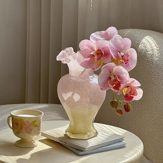 Jin riman ins style pink fenton glass vase, ancient mermaid glazed flower vessel, flower arrangement, water cultivation, french romantic decoration