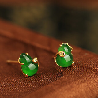 Dl 1998 fat donglai quality fat donglai quality jade full green gourd earrings new chinese style national style women's jade earrings xiangyun gourd