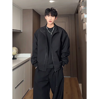 Lingbo gatl american flight jacket men's spring cleanfit short work jacket trendy brand handsome stand-up collar baseball uniform black regular xl (175) 130-145jin jin equals 0.5 kg