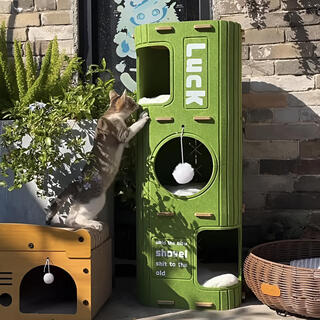 Manle rabbit cat climbing frame cat nest integrated multi-layer cat tree hole double-layer cat scratching board shelter house for all seasons multi-cat family double-layer cat nest green (the outside can be scratched)