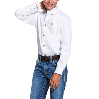 Ariatariat boys' solid twill classic slim shirt, white, s white s