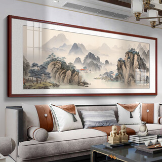 Landscape painting, living room hanging painting, new chinese style sofa background wall decoration painting, tea room office mural, ink painting, jiangshan ruhua 120*50cm aluminum alloy high-end black frame