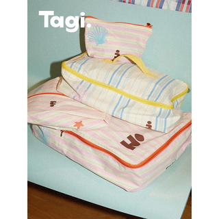 Tagi.<tapi star> printed cute striped luggage travel storage bag portable storage bag-berry stripe m