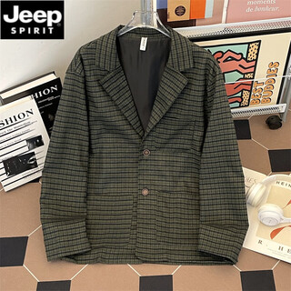 Jeep spirit jeep high-end hong kong style spring men's suit striped color matching two-button large pocket casual suit jacket green m