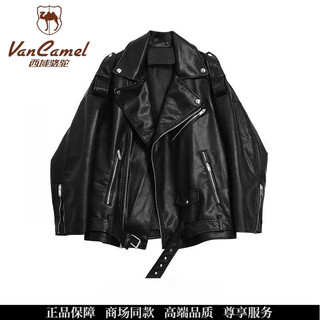 Western camel (vancamel) autumn and winter large size 300 jin jin equals 0.5 kg american retro black pu leather jacket men's long-sleeved loose design jacket black l 80-120 jin jin equals 0.5 kg