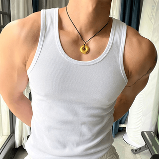 Miao yijia sleeveless t-shirt men's vest summer thin sports marathon running fitness basketball waistcoat outer top solid color i-shaped vest white l