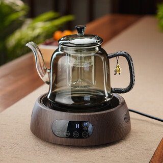 Full heat-resistant glass cooking one-piece lifting kettle tea kettle electric ceramic stove tea set around the stove to make tea household kung fu tea set ink pisces kettle gray + kangmi wood grain ceramic stove