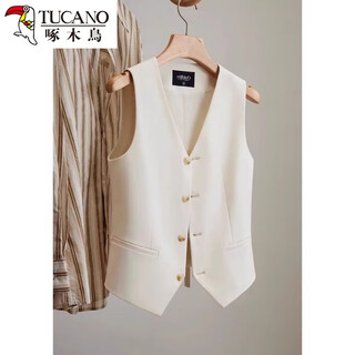 Woodpecker simple v-neck commuting style linen suit vest for women summer new casual vest sleeveless top trendy off-white vest fabric s recommended 70-95jin jin equals 0.5 kg