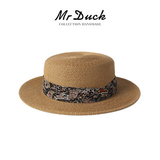 Mr duck light luxury imported philippines ultra-light breathable natural linen french flat top hat large and small head circumference hat ms56329-tan gray (flat top straw hat) l(57-58cm)