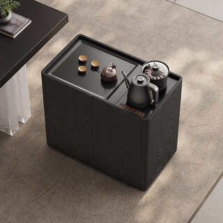 Mobile tea table kettle integrated minimalist small apartment living room tea table side cabinet tea cabinet balcony tea cart mobile tea cabinet black walnut color